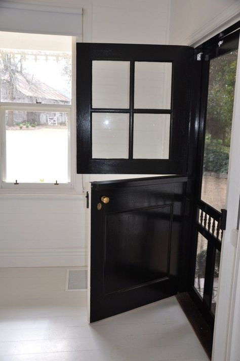 Dutch door with screen Dutch Doors Exterior, French Doors Bedroom, Wooden Screen Door, Farmhouse Front Door, Glass French Doors, Dutch Door, House Doors, Wood Bedroom, Black Doors