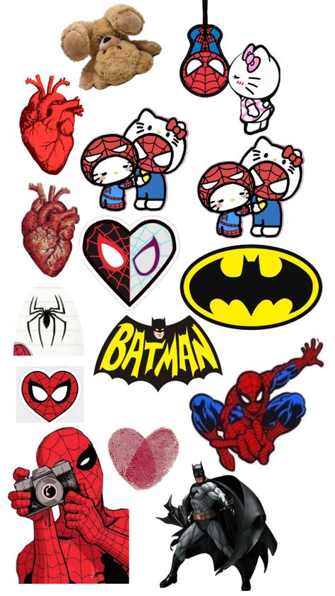 Hello Kitty And Spiderman Stickers, Love Letter Drawings, Spider Man Stickers, Letter Drawings, Spiderman And Hello Kitty, Hello Kitty And Spiderman, Batman Stickers, Spiderman Stickers, Marvel Jewelry