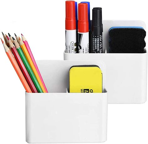 Amazon.com : Magnetic Dry Erase Marker Holder,Pen and Eraser Holder for Whiteboard，Magnet Pencil Cup Utility Storage Organizer for Office , Refrigerator, Locker and Metal Cabinets (2 Pack) : Office Products Dry Erase Marker Holder, Office Refrigerator, Metal Cabinets, Metal Storage Containers, Magnetic Organizer, Marker Holder, Decorative Storage Bins, Storage Container Homes, Whiteboard Eraser