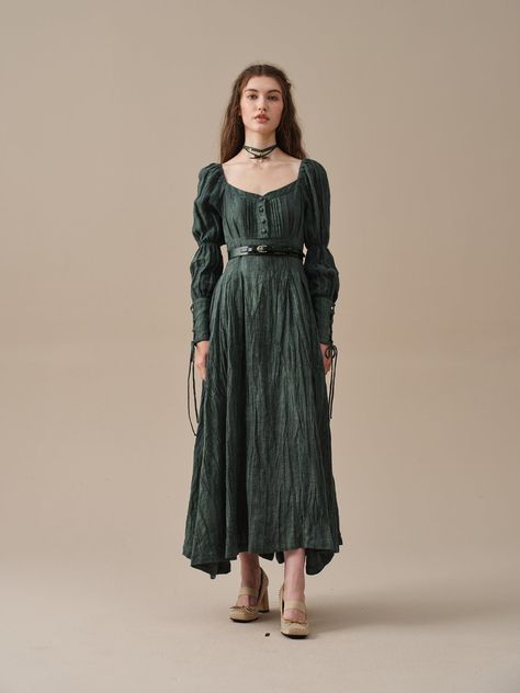 Maxi Linen Dress, Dress Medieval, Mimi Dress, Forest Green Dresses, Fancy Gowns, Regency Dress, Fancy Dresses Long, Witch Outfit, Medieval Clothing