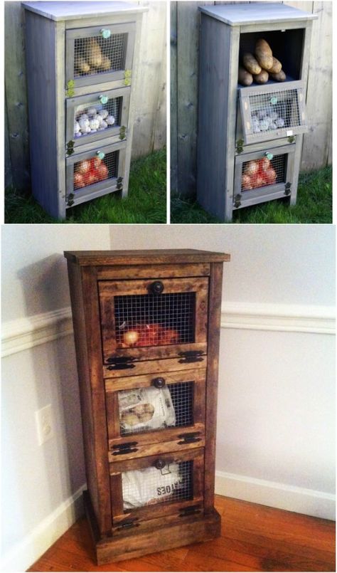 Potato Bin Diy, Diy Produce Storage, Fruit Shelf, Vegetable Holder, Potato Bin, Produce Bin, Potato Storage, Vegetable Bin, Produce Storage