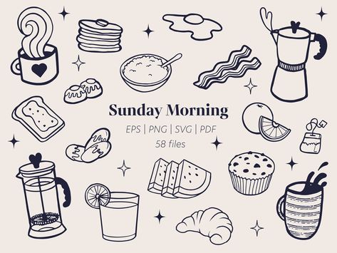 Food svg bundle | Food Clipart | Food svg | Breakfast Svg | Coffee Svg | Pancake svg | LineArt Svg Bundle | Line Art Svg | Hand drawn svg Breakfast Illustration Food, Brunch Doodle, Brunch Drawing, Brunch Clipart, Egg And Croissant, Breakfast Doodles, Brunch Illustration, Breakfast Drawing, Bacon Tattoo