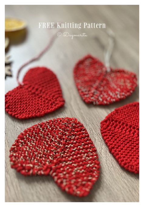 Rustic Little Heart Ornament Free Knitting Patterns Valentine Knitting Projects, Heart Knit Pattern, Knitting Heart Pattern, Knitted Hearts Pattern Free, Knit Ornaments Patterns Free, Valentines Knitting, Heart Knitting Pattern, Knit Ornament Pattern, Knit Ornaments