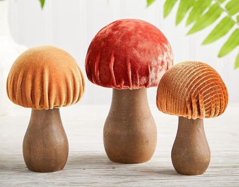 Multiple color combinations available for consideration Velvet Mushrooms, Forest Nursery Decor, Coffee Table Centerpieces, Bookcase Decor, Nursery Decor Boy, Fall Tablescapes, Small Workshop, Orange Velvet, Madison Wisconsin