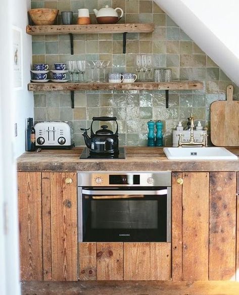 Rustic Kitchenette Ideas, Rustic Kitchenette, Cabin Kitchenette, Skoolie Ideas, Boho Cabin, Kitchenette Ideas, Artist Residence, Rent House, Garage Conversion