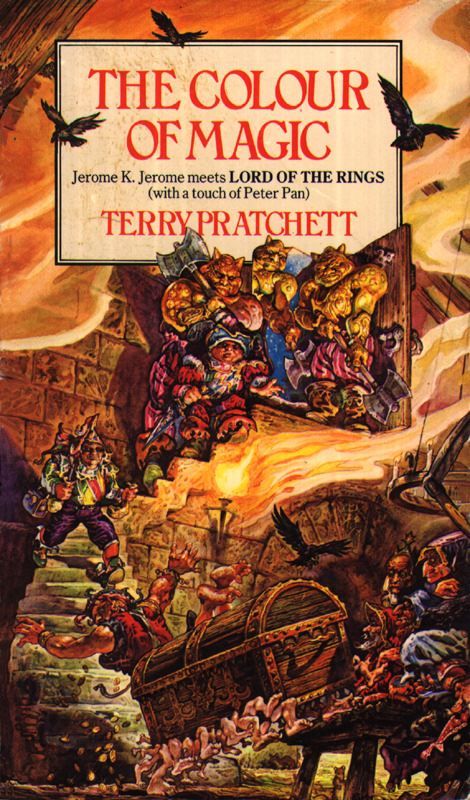 Terry Pratchett: The Colour of Magic - Cover art by Josh Kirby Best Fantasy Book Series, Discworld Books, Terry Pratchett Books, Disc World, The Colour Of Magic, Terry Pratchett Discworld, Fantasy Book Series, Terry Pratchett, My Bookshelf