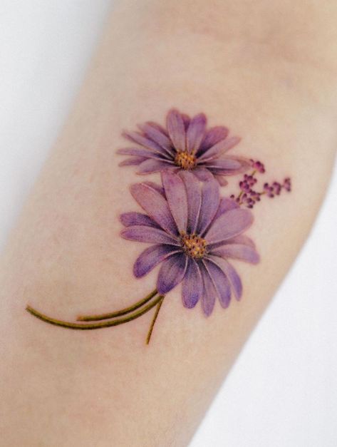 50+ Stunning Flower Tattoos - TheTatt Irish Flower Tattoo, Best Feminine Tattoos, Purple Flower Tattoos, Realistic Flower Tattoo, Pretty Flower Tattoos, Like Tattoos, Purple Tattoos, Irish Tattoos, Wildflower Tattoo