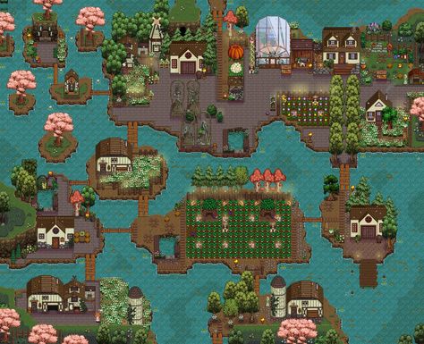 stardew valley river farm layout and idea River Farm Layout Stardew Valley, Stardew River Farm Layout, Farm Layout Stardew Valley, Stardew Farm Layout, Stardew Valley Farm Ideas, Stardew Valley Farm Layout, Stardew Valley Farm, Stardew Farms, Stardew Valley Layout