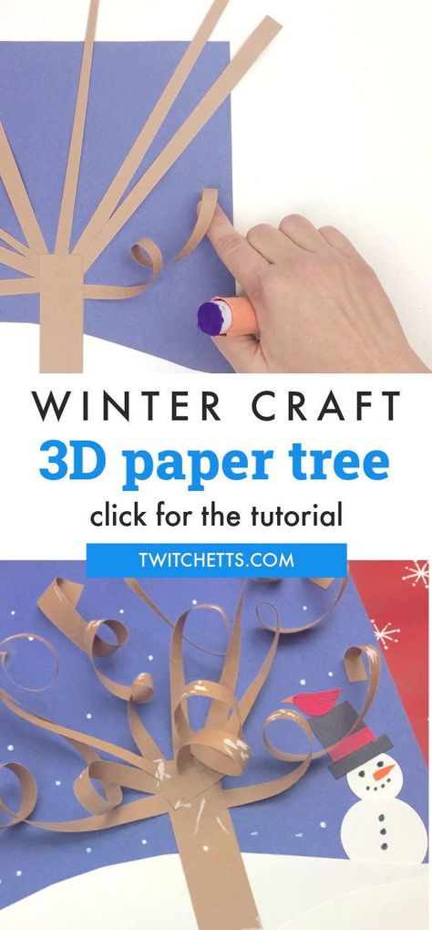 Craft With Construction Paper, Winter Tree Craft, Winter Tree Crafts, Winter Paper Crafts, Construction Paper Art, Flower Wall Hanging Decor, Room Hanging Decor, Diy Paper Wall Hanging, Wall Hanging Ideas