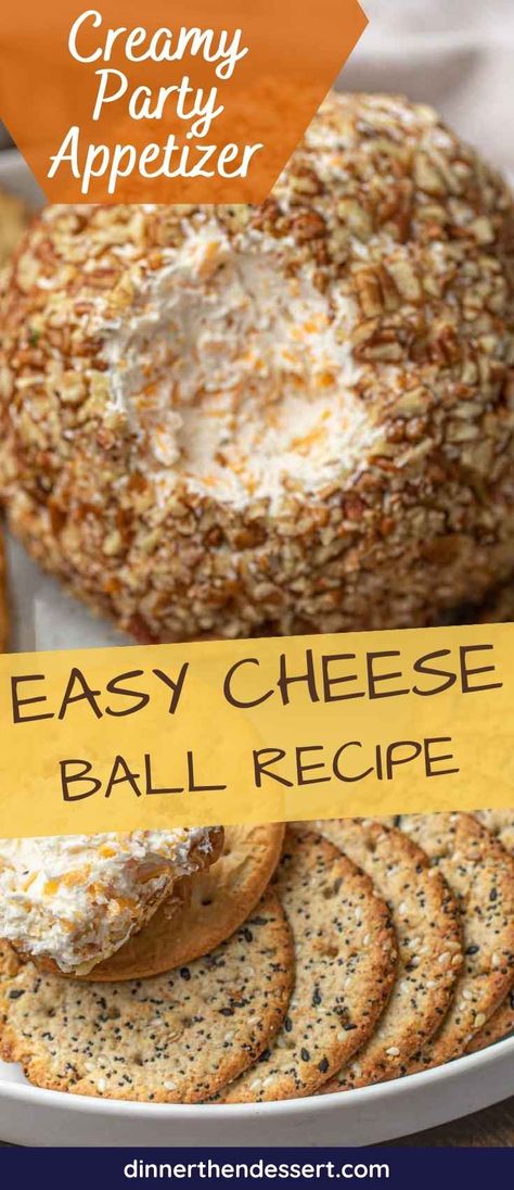 Cheese Ball: an easy party appetizer made with cream cheese, cheddar cheese, and pecans that is quick and perfect for any holiday party! Utz Cheese Balls, Cheese Balls Halloween, Budding Cheese Ball, Gluten Free Cheese Ball Recipes, How To Make Cheese Balls Recipes, Christmas Cheese Balls Recipe, Classic Cheese Ball Recipes, Cheeseball For Thanksgiving, Rosalyn Carter's Cheese Ring