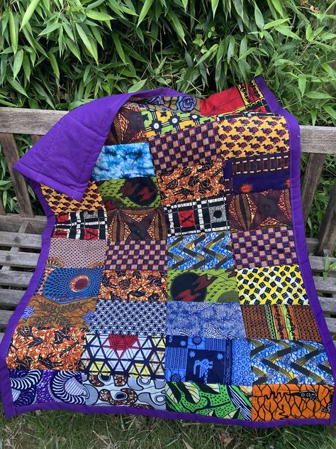 African wax patchwork quilt-lap quilt, buggy, cot, play mat quilt, chair throw by YahsoSpecial on Etsy Play Mat Quilt, Blue Jean Quilts, Chair Throw, Dutch Wax Print, Jean Quilt, African Quilts, Thrown Chair, Cut Fat, Fabric Patchwork