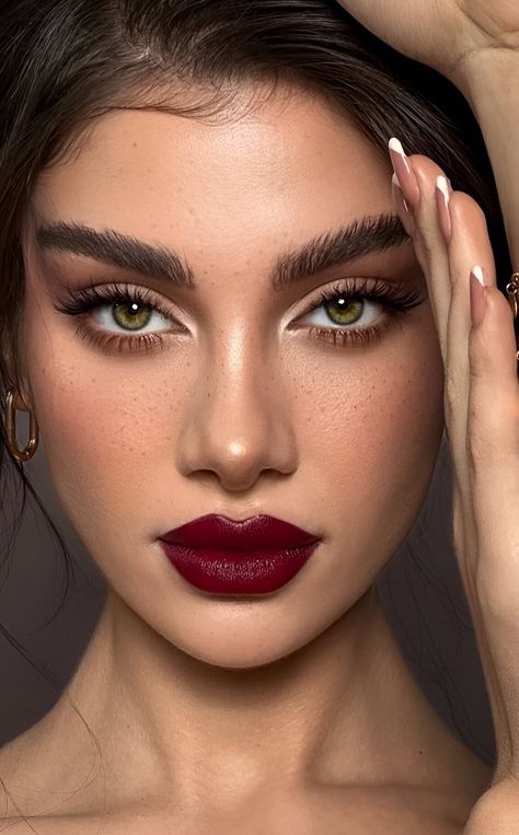 50 Stunning Red Lipstick Looks Perfect To Slay This Valentine - Beauty, Fashion, Lifestyle and Trending Poses With Lipstick, Russian Makeup Aesthetic, Lipstick Photoshoot Ideas, Italian Makeup Looks, High Visual Weight Makeup, Slavic Makeup, Sensual Makeup, Dark Lipstick Makeup, Russian Makeup