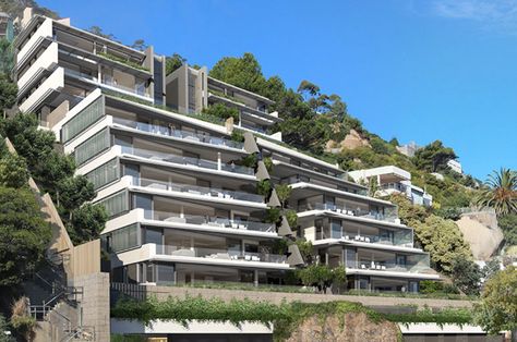 Stepped Building, Hillside Apartments, Mountain Dream Homes, Triangle House, Apartment Terrace, House Deck, Shimla, Building Facade, Master Plan