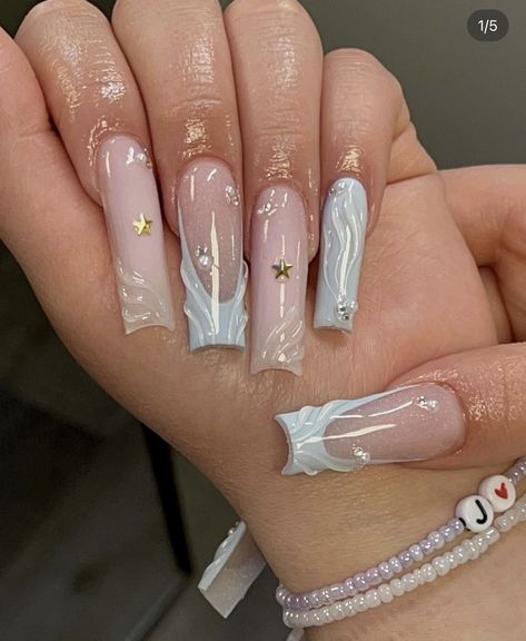 Coffin Mermaid Nails, Mermaid Acrylic Nails Coffin, Gel X Coffin Nail Designs, Mermaid Nails Square, Coffin Gel X Nail Designs, Gel X Designs, Square Nail Inspiration, Gel X Nails Designs, Square Gel X Nails