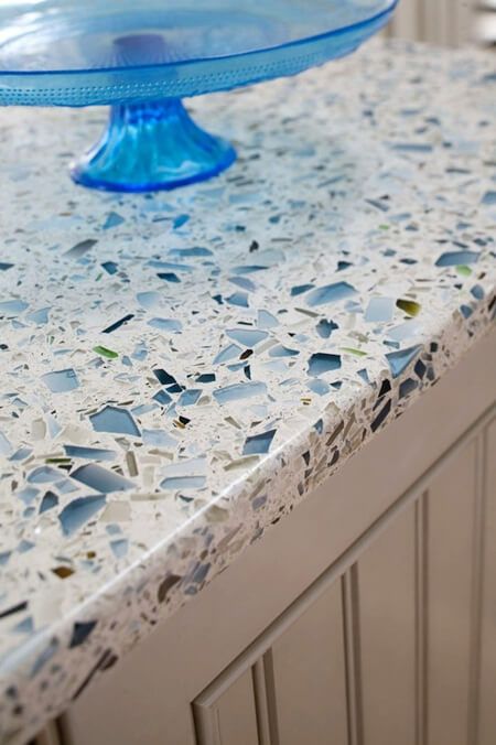 Glass Kitchen Countertops, Cost Of Countertops, Recycled Glass Countertops, Best Kitchen Countertops, Outdoor Kitchen Countertops, Glass Countertops, Beach House Kitchens, Beach House Interior, Concrete Countertops