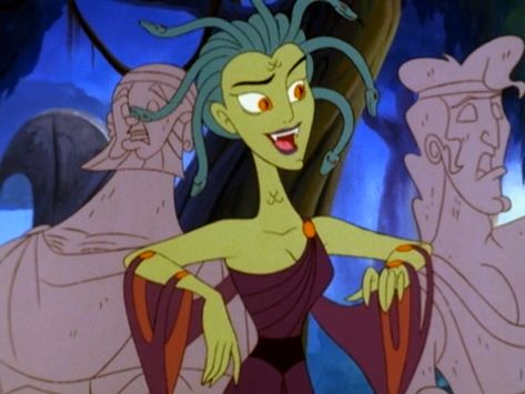 Medusa represented in the Disney animated tv series Hercules. She appears in episode 12 "Hercules and the Gorgon". Hercules Cartoon, King Midas, Disney Hercules, Disney Wiki, Turn To Stone, Black Fairy, Minor Character, Disney Animation, Animation Film