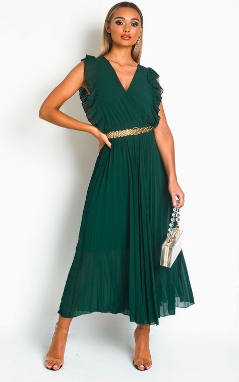 Green Wedding Guest Dresses, Dark Green Wedding, Maxi Dress Wedding Guest, Dress Wedding Guest, Maxi Styles, Maxi Dress Wedding, Pleated Maxi Dress, Pleated Maxi, Dress Wedding