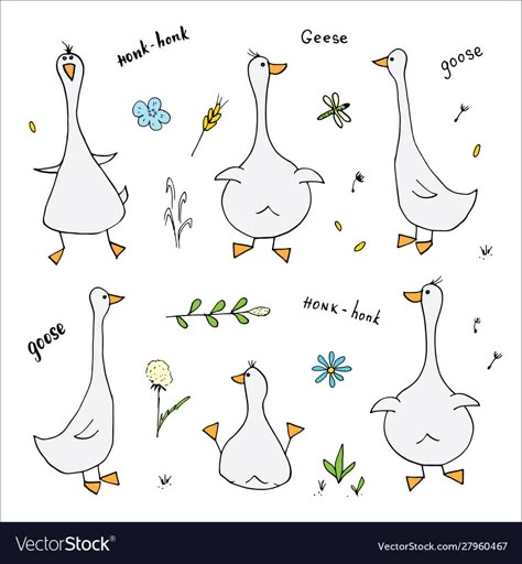 Goose Clipart Cute, Goose Doodle Cute, Minimalist Goose Tattoo, Cartoon Goose Tattoo, Simple Goose Drawing, Goose Illustration Cute, Cute Goose Art, Silly Goose Painting, Cute Goose Tattoo