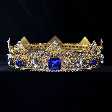 Blue Sapphire Gold Crown 👑  Shop now: www.olenagrin.com Or our Etsy Store “ILoveMyCrown”  #crown #malecrown #menscrown #mancrown #king #prince #kingcrown #cosplay #theatre #medievalcrown #bearcrown #goldcrown #cosplay #olenagrin #royalbluecrown #future #nickyminaj Fantasy Crowns, Mens Crown, Crown Medieval, Gold King Crown, Medieval Crown, Fantasy Crown, Game Of Throne, Male Crown, Crown King