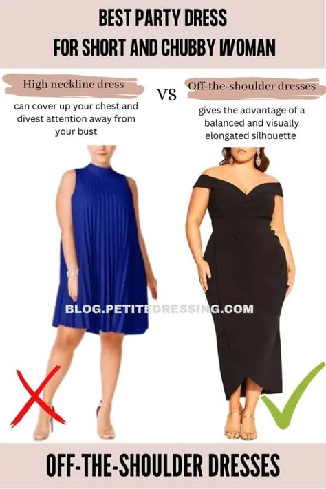 Party Dresses Guide for Short and Chubby Women Dress For Chubby Ladies, Dress For Chubby, High Neckline Dress, Best Party Dresses, Cocktail Dress Wedding, Dress Guide, Empire Waist Dress, Empire Dress, Girls Party Dress