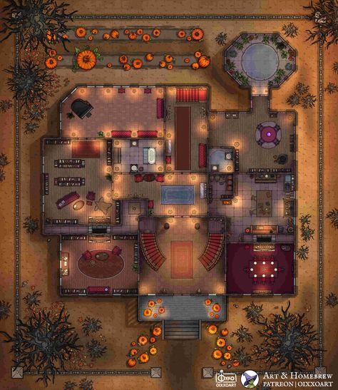 ArtStation - Haunted Mansion, Oixxo Art Dnd Halloween Map, Dnd Halloween Monsters, Halloween Haunted Mansion, Dnd Locations, Fantasy Locations, Building Map, Fantasy World Map, Dnd Classes, Dnd Ideas