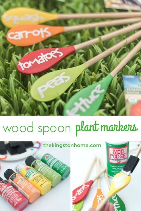 Wood Spoon Garden Markers - The Kingston Home: With some inexpensive spoons and acrylic paint you can create colorful wood spoon garden markers for your garden that are practical as well as pretty! via @craftykingstons Spoon Garden Markers, Garden Markers Diy, Diy Marker, Garden Labels, Diy Outdoor Decor, Garden Markers, Plant Markers, Wood Spoon, Olive Garden