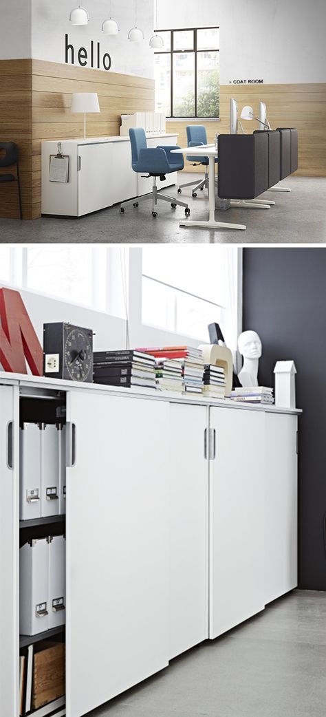 From your business to your home office, the IKEA GALANT storage system can help keep you organized! Electronics, papers and other supplies are easily stored away. Office Ikea Ideas, Home Office Ikea Ideas, Home Office Ikea, Ikea Office Storage, Ikea Workspace, Office Ikea, Ikea Galant, Ikea Home Office, Ikea Office