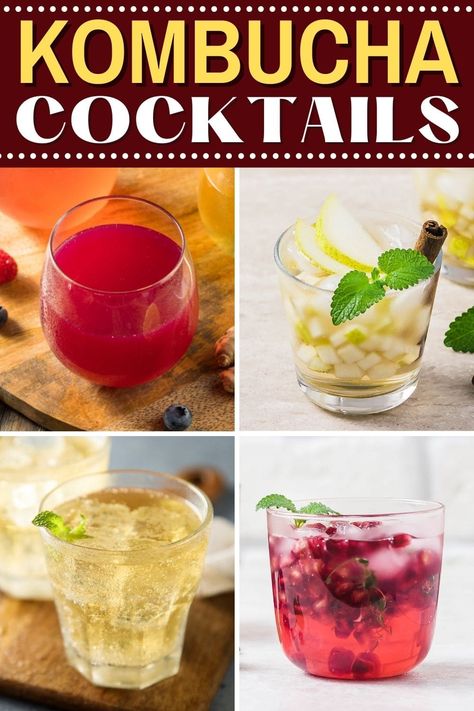 These kombucha cocktails make happy hour healthy! From mojitos to mimosas to margaritas, you'll fall in love with the flavor kombucha adds to drinks. Best Kombucha, Kombucha Drink, Kombucha Cocktail, Mezcal Cocktails, Hard Apple Cider, Drinks Alcohol, Margarita Recipes, Pomegranate Seeds, Spiced Apples