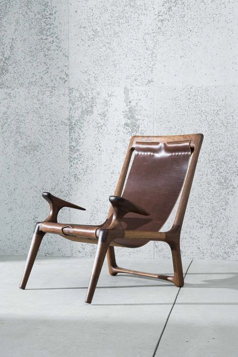 Handcrafted Danish-Modern Black Leather & Wood Sling Chair Danish Design Chair, Leather Sling Chair, Fur Chair, International Interior Design, Danish Chair, Leather And Wood, Love Chair, Hardwood Furniture, White Ash