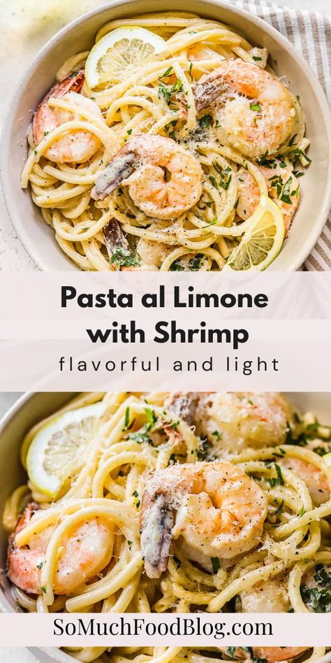 Pasta al limone with shrimp is the perfect, elegant pasta recipe that you need this summer. It’s somehow both light and decadent, bursting with fresh lemon and shallot flavor in a creamy sauce. Lemon Pasta With Shrimp, Shrimp Limone Recipe, Lemon Cream Shrimp Pasta, Lemon Prawn Pasta, Lemon Shrimp Pasta Healthy, One Pot Lemon Garlic Shrimp Pasta, Lemon Ricotta Pasta With Shrimp, Lemon Pasta With Roasted Shrimp, Lemon Shrimp Recipes