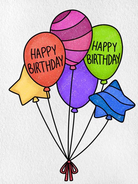 How to Draw Birthday Balloons - HelloArtsy Draw Happy Birthday, Balloons Drawing, How To Draw Balloons, Balloon Drawing, Happy Birthday Drawings, Birthday Card Drawing, Baby Balloon, Easy Birthday, Happy Birthday Lettering