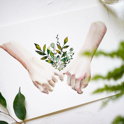 Pinky Holding Hands, Pinky Holding, Holding Hands Watercolor, Hands Watercolor, Holding Hands Drawing, Books I Read, Watercolor Woman, Wedding Gifts For Bride And Groom, Pinky Promise