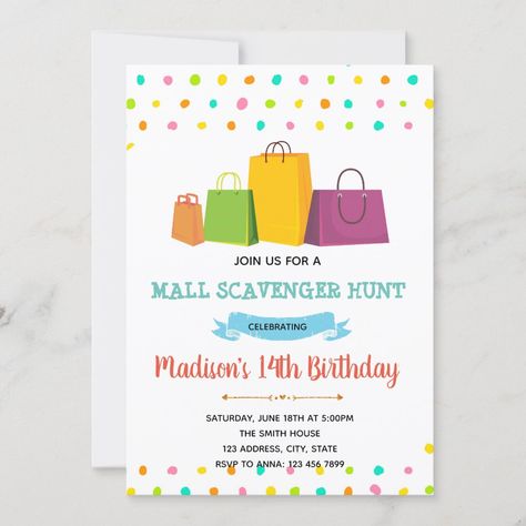 Shopping Scavenger Hunt, Mall Scavenger Hunt Birthday Party, Shopping Birthday Party, Scavenger Hunt Birthday Party, Mall Madness, Mall Scavenger Hunt, Scavenger Hunt Birthday, Fashion Birthday, Mall Shopping