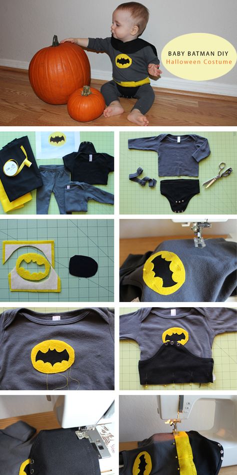 DIY Baby Batman Halloween Costume Diy Batman Costume, Baby Batman Costume, Diy Superhero Costume, Diy Batman, Batman Costume Diy, Diy Baby Costumes, Batman Diy, Batman Halloween