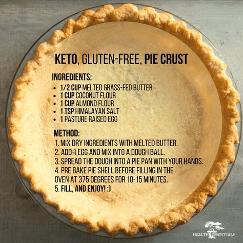 Delicious keto and gluten free pie crust recipe. This is the perfect base for any of your seasonal or holiday pie fillings. Dolce Poche Calorie, Gluten Free Pie Crust, Desserts Keto, Postre Keto, Gluten Free Pie, Keto Cheesecake, Grass Fed Butter, Crust Recipe, Foods With Gluten