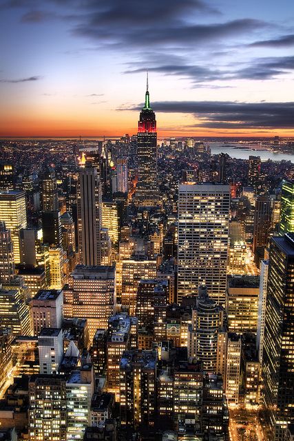 Empire State Building, New York City -  View From the Top of the Rock;  photo by WanderingtheWorld (www.LostManProject.com), via Flickr Empire State Building View, New York Wallpaper, Voyage New York, City Vibe, Nyc Trip, Dream City, City Photography, Night City, City Aesthetic