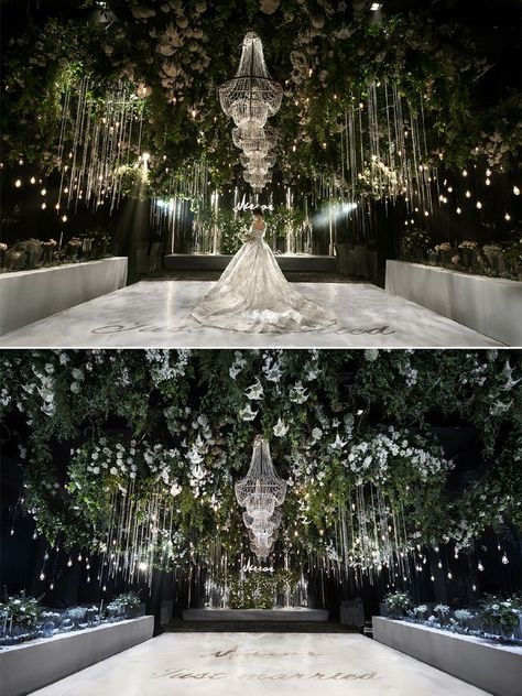 Wedding Hall Design, Luxury Wedding Ideas, Wedding Ambiance, Wedding Ceiling, Enchanted Garden Wedding, Dream Wedding Reception, Wedding Hall Decorations, Forest Theme Wedding, Wedding Stage Design