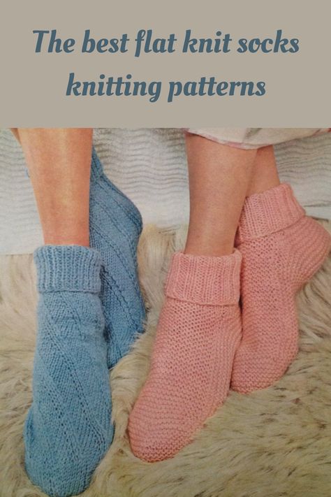 Bedsocks Knitting Pattern, Free Knitting Pattern Two Needle Socks, Two Needle Socks Free Pattern, Flat Knit Socks Free Pattern, Two Needle Socks, Flat Socks, Knitted Socks Free Pattern, Thick Wool Socks, Socks For Flats