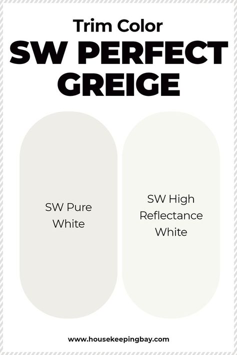 The Optimal Trim Color To Use With SW Perfect Greige Trims go exceptionally well with greiges (or, well, greiges go exceptionally well with trims). Anyway, when it comes to choosing a paint color for trims, white paint is always the optimal choice. In case of using SW Perfect Greige, we can recommend you SW Pure White as a trimming color. It will create that creamy and soft look perfectly. The Optimal Trim Color To Use With SW Perfect Greige, all the nuances in our Guide. White Wall Greige Trim, Perfect Greige Sherwin Williams Exterior, Perfect Greige Sherwin Williams Coordinating Colors, Wherein Williams Perfect Greige, Sherwin Williams Perfect Greige Exterior, Sherwin Williams Perfect Greige, Perfect Grey Paint, Exterior Paint Schemes, Balanced Beige