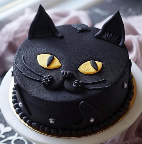 Halloween Cat Cake, Cat Themed Cake, Black Cat Cake, Stylish Cake, Birthday Cake For Cat, Cat Cupcakes, Halloween Food Treats, Magic Cake, Gateaux Cake