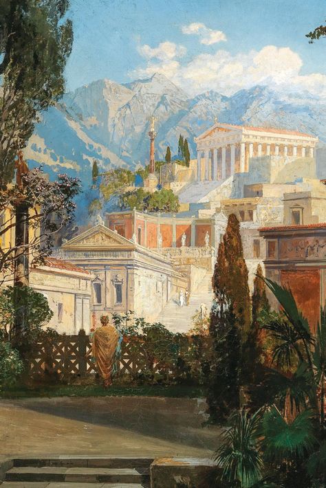 Ancient Greece Aesthetic, Greece Painting, Greece Art, Creation Art, Rennaissance Art, Greek Mythology Art, Mythology Art, Ancient City, Greek Art