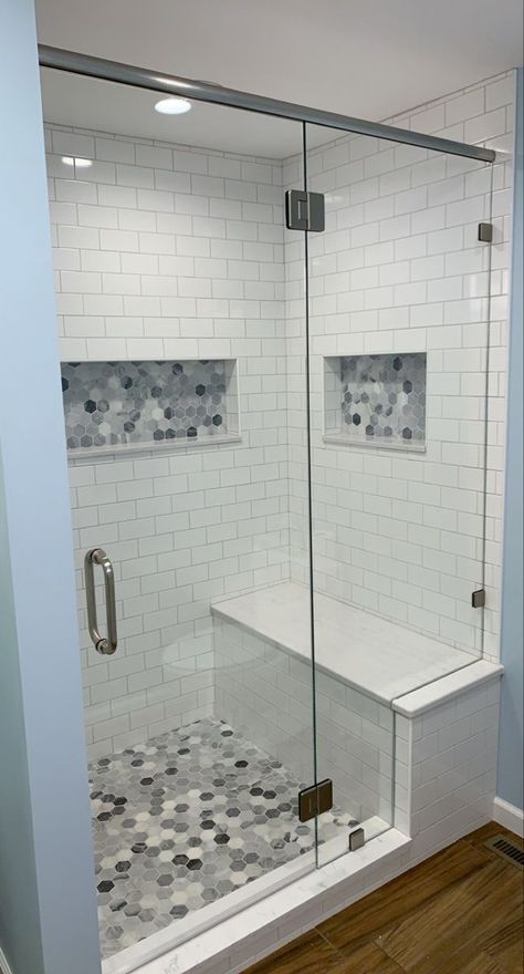 Walk In Bathroom Showers, Bilik Air, Full Bathroom Remodel, Small Bathroom Makeover, Bathroom Redesign, Bathroom Idea, Bathroom Remodel Designs, Bathroom Remodel Shower, Bathroom Layout