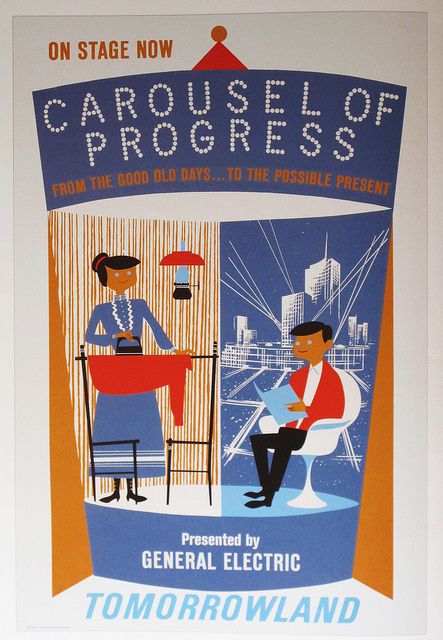 Disneyland Poster Art Carousel of Progress 1967 - Artist Ken Chapman by hmdavid, via Flickr Carousel Of Progress, Vintage Disney Posters, Tomorrow Land, Disney Poster, Disneyland Attractions, Theme Parks Rides, Disney Attractions, Vintage Magic, Retro Disney