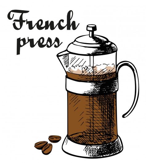 French press coffee coffee beans Premium... | Premium Vector #Freepik #vector #menu #coffee #house #hand Coffee In French Press, French Press Drawing, French Press Tattoo, French Press Illustration, Menu Coffee, Coffee Doodle, Coffee Press, Coffee Illustration, Artsy Pictures