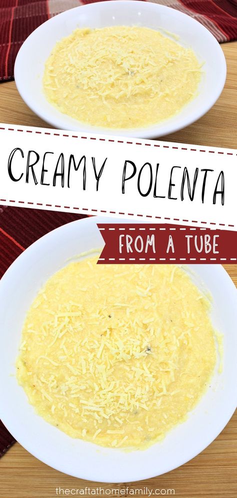 Can’t find dry cornmeal at the store? This delicious creamy side dish can be made using polenta from a tube. This creamy homemade parmesan polenta is healthy, vegetarian and gluten-free—and it’s also super simple to make using a roll of polenta, milk and parmesan! Find out how to make tube polenta creamy and cheesy using this easy side dish recipe. Buy a log of polenta from Trader Joe's and make it extra creamy using cheese and vegetable broth. A great side dish recipe to accompany your dinner! Tube Polenta Recipes Healthy, Trader Joes Polenta Tube, Creamy Polenta From Tube, Polenta Recipes Tube, Tube Polenta Recipe, Polenta Recipes Healthy, Tube Polenta, Instant Polenta, Parmesan Polenta