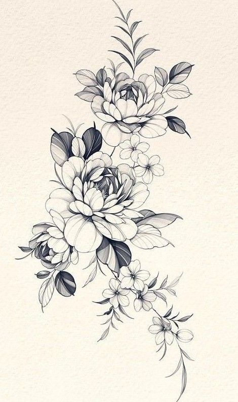 Flower Line Tattoo Design, Big Floral Tattoo Design, Peony Tattoo On Arm, Realistic Peony Tattoo Black And White, Flower Hand Tattoo Stencil, Dainty Floral Tattoos For Women, Peony Illustration Tattoo, Peony Ink Drawing, Fine Line Tattoo Peony