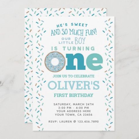 Donut First Birthday, Birthday Edit, 1st Birthday Party Invitations, 1st Birthday Invitation, Boy Birthday Invitations, Donut Party, Digital Invite, 1st Birthday Invitations, First Birthday Invitations