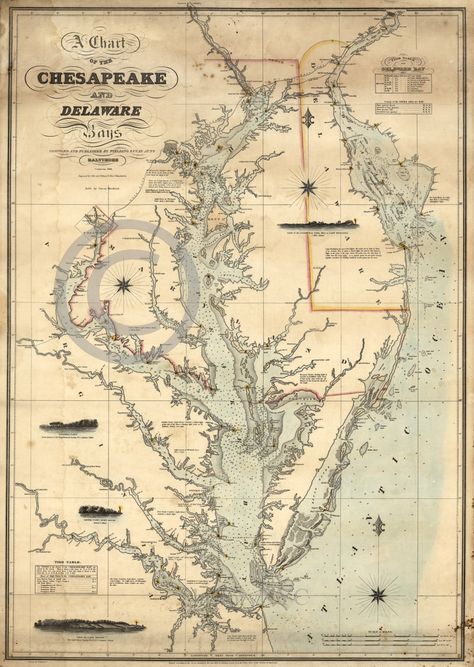 1862 Nautical Chart Map Chesapeake Delaware Bay Vintage Nautical Map, Nautical Chart, Vintage Nautical, Old Maps, Wall Maps, Chesapeake Bay, Map Art Print, Antique Maps, Old Map