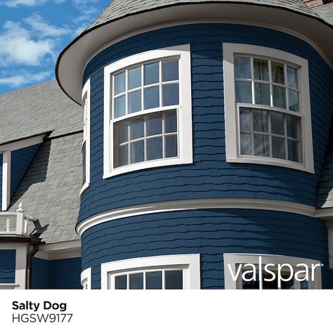 Valspar Pro Storm Coat Semi-gloss Hgsw9177 Salty Dog Latex Exterior Paint (1-Gallon) in the Exterior Paint department at Lowes.com Blue Exterior House, Valspar Blue, Blue Gray Paint Colors, Blue Arrow, Mindful Gray, Blue Gray Paint, Blue Exterior, Greek Villas, Comfort Gray