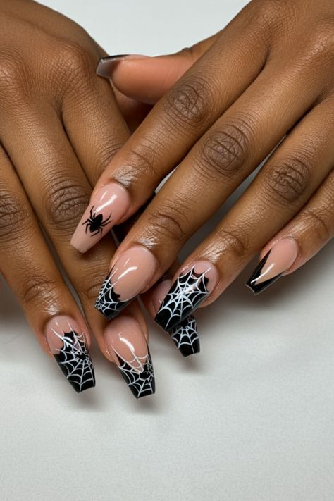 Easy spider web themed nail art design to try.
 
#spidernails #blacknails #spiderweb #spidernails  #halloweennails #halloweennaildesign #blackhalloweennailart Dark Toenail Designs, Halloween Nail Art Ideas, Themed Nail Art, Black Halloween Nails, Toenail Designs, Spider Halloween, Nail Art Inspo, Black Spider, Halloween Nail Designs